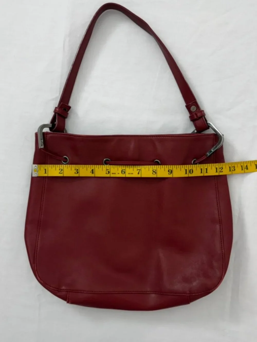 Worthington Red Leather Boho Bucket Drawstring Shoulder Bag Purse 100% Cowhide